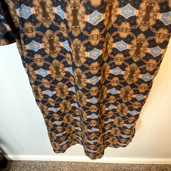 One Season Papy Abstract Print Split V Neck Midi Beach Dress Brown SZ XS - Picture 13 of 16